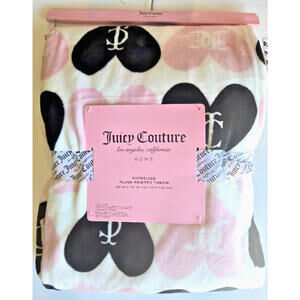 Juicy Couture Blanket NEW Oversized Plush Printed Throw Heart Logo 60" x 70" NWT